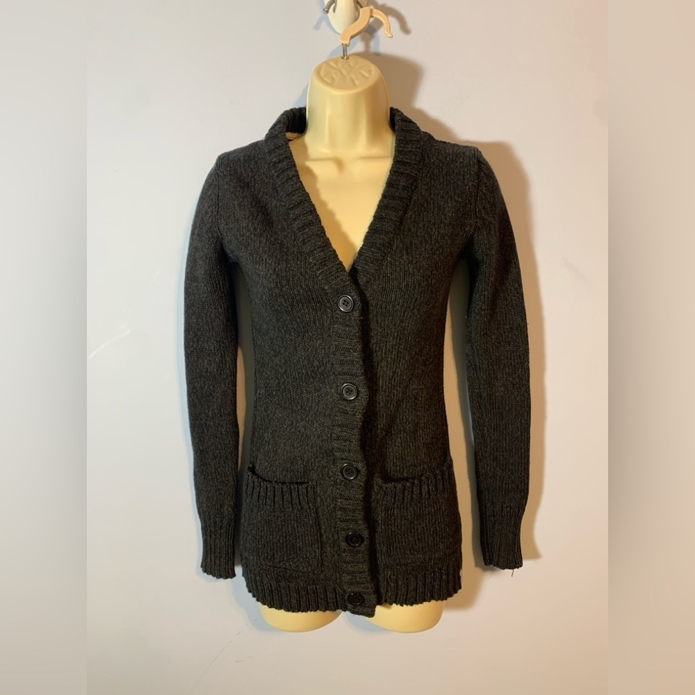 Bruzer renu cotton Charcoal ButtonUp thick v neck Cardigan small drop in pockets